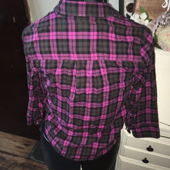 Victoria’s Secret pink plaid, sequined heart button down shirt - Picture 3 of 3
